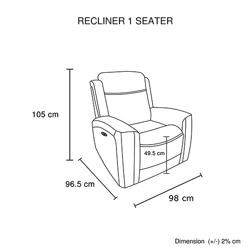 1 Seater Electric Air Leather Dark Grey Recliner