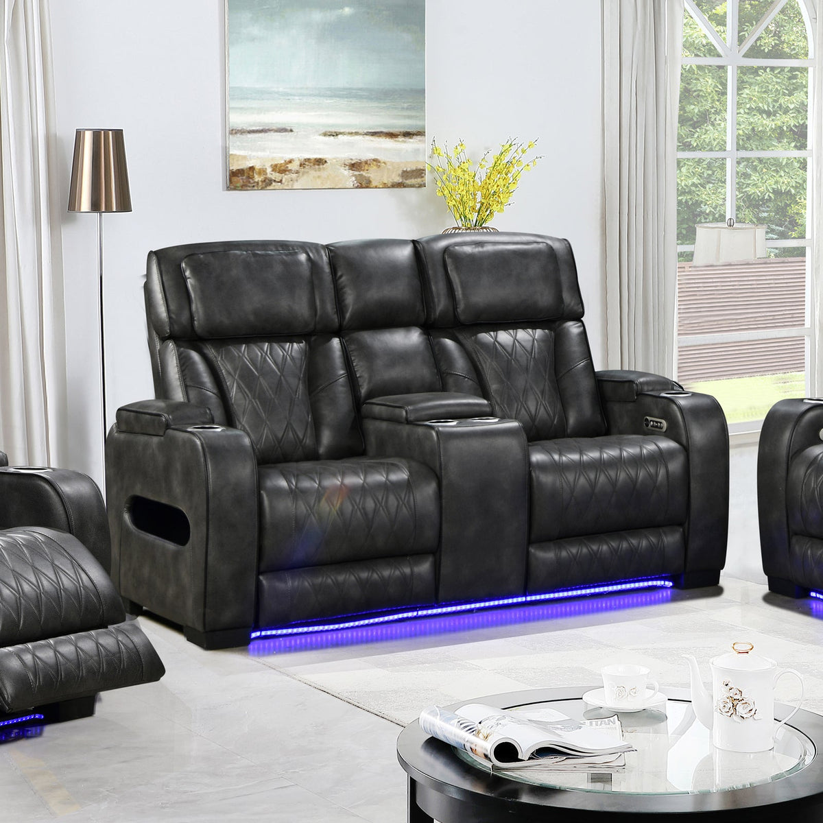 2 Seater Electric Air Leather Dark Grey Recliner