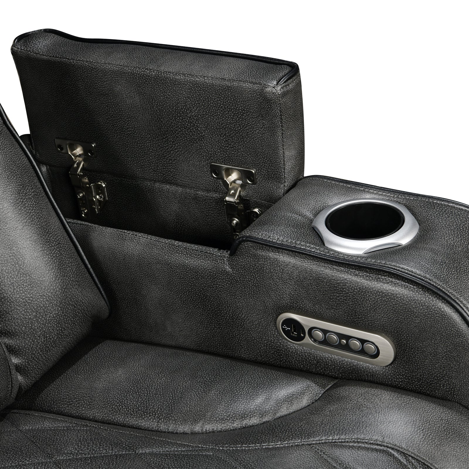 3 Seater Electric Air Leather Dark Grey Recliner