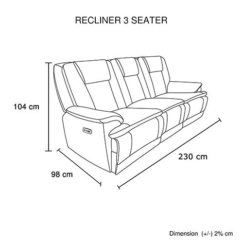 3 Seater Power Recliner Chair in Grey