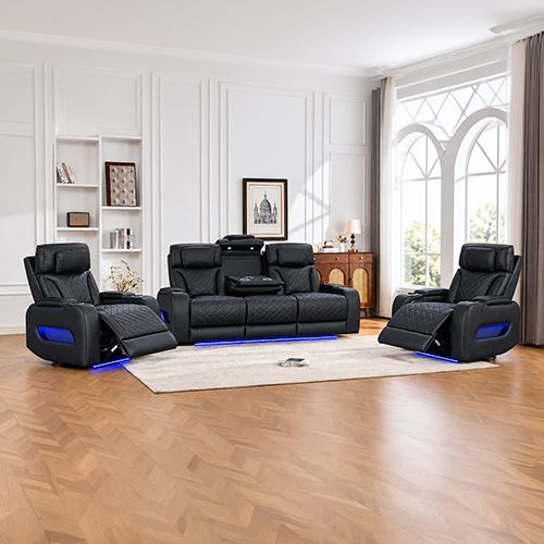 3+1+1 Seater Power Recliner Sofa Set with LED Light In Black