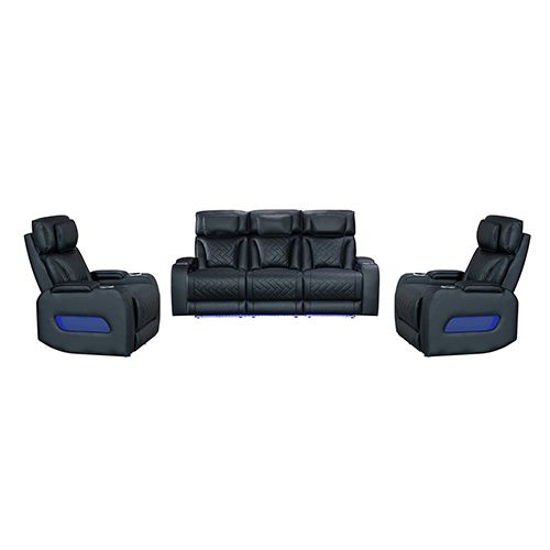 3+1+1 Seater Power Recliner Sofa Set with LED Light In Black