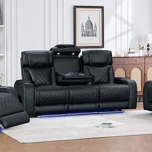 3+1+1 Seater Power Recliner Sofa Set with LED Light In Black