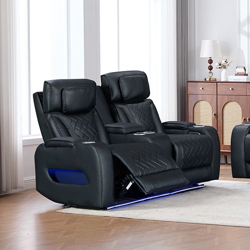 3+2 Seater Power Recliner Sofa Set with LED Light In Black