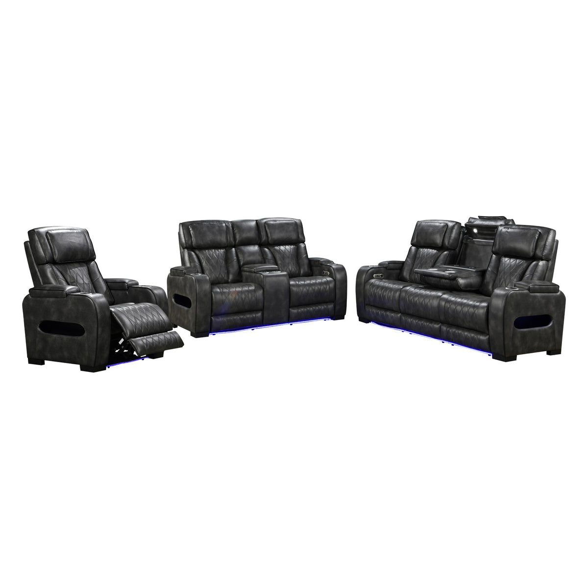 3-2-1 Seater Electric Air Leather Dark Grey Recliner Set