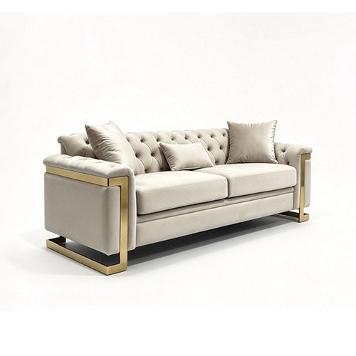Juliette 3+2 Seater Velvet Sofa with Gold Trim in Beige