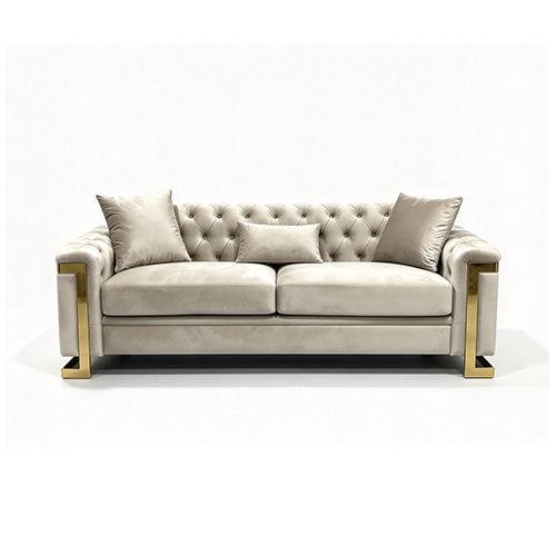 Juliette 3+2 Seater Velvet Sofa with Gold Trim in Beige