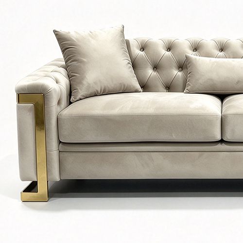 Juliette 3+2 Seater Velvet Sofa with Gold Trim in Beige