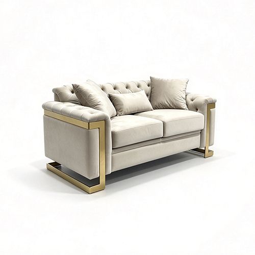 Juliette 3+2 Seater Velvet Sofa with Gold Trim in Beige