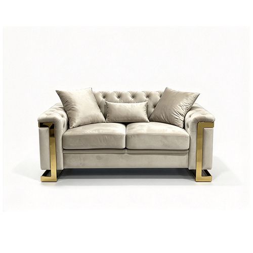 Juliette 3+2 Seater Velvet Sofa with Gold Trim in Beige