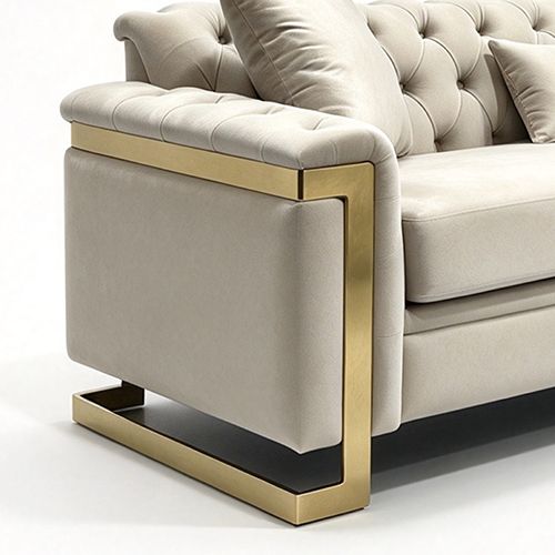 Juliette 3+2 Seater Velvet Sofa with Gold Trim in Beige