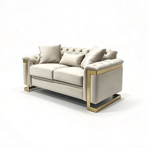 Juliette 2 Seater Velvet Sofa with Gold Trim in Beige