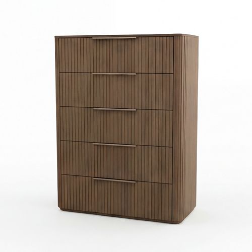 Solid Rubber Wood Tallboy with Storage Drawer in oak colour