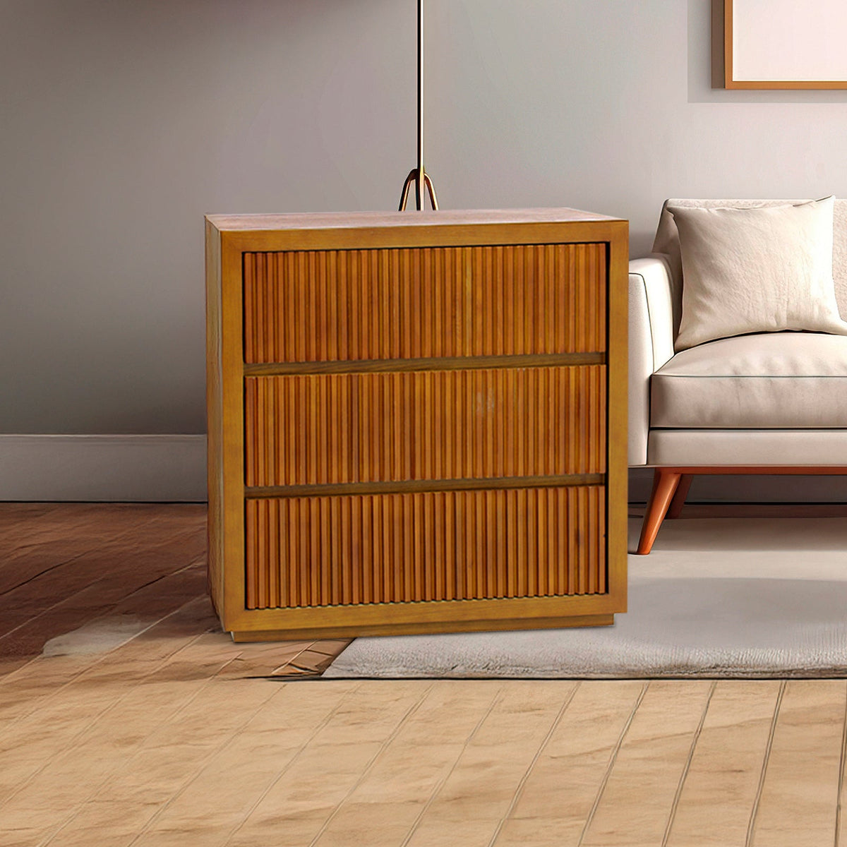 Tallboy MDF Brown Colour Waveform Design Three Drawers