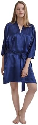 Silk Robe - Navy Blue, One Size - Luxurious Lightweight Satin Gown, Soft & Breathable Loungewear - Premium Comfort & Timeless Elegance with Every Wear