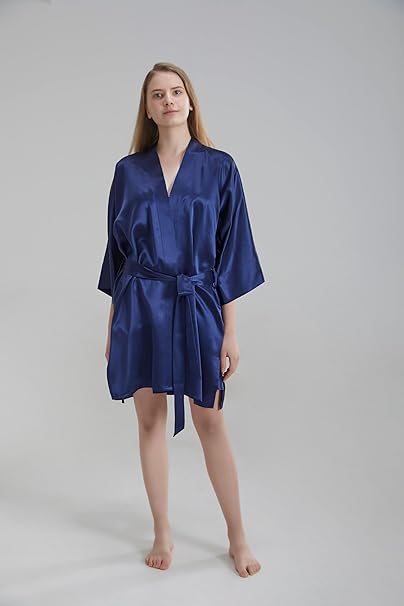 Silk Robe - Navy Blue, One Size - Luxurious Lightweight Satin Gown, Soft & Breathable Loungewear - Premium Comfort & Timeless Elegance with Every Wear