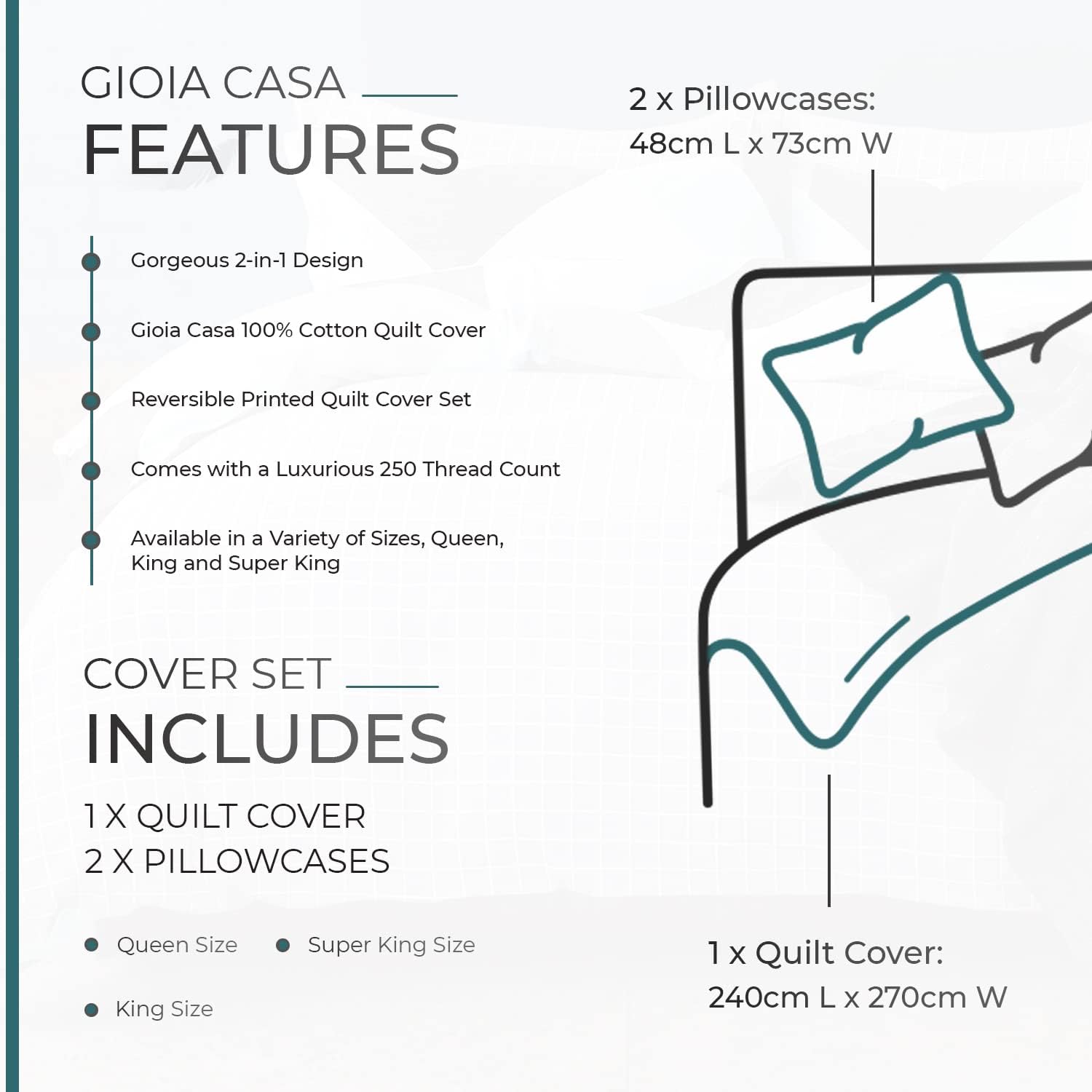 100% Cotton Hugo Reversible Printed Quilt Cover Set - Super King Size