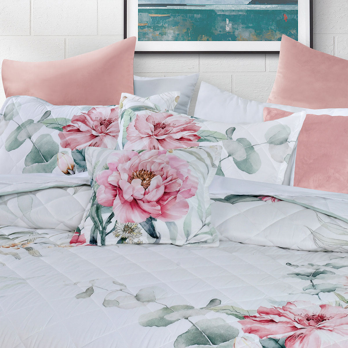 Bianca Coleraine White Floral Printed Bedspread Set King Single