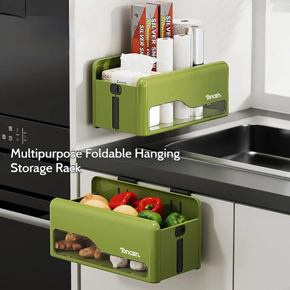Foldable Hanging Storage Box No Drilling Required Wall-mounted Organizer (Green)