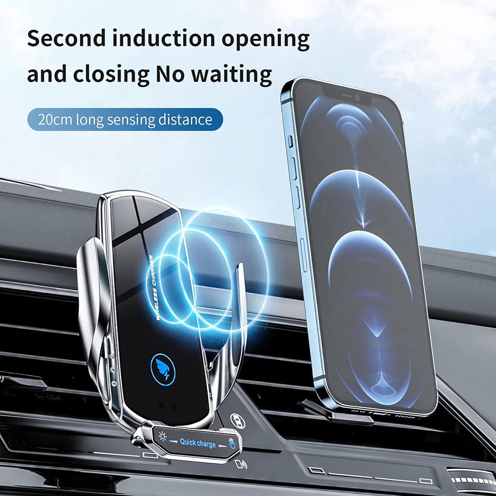 15W Wireless Car Charger Mount Auto-Clamp Vent Holder with Cable and 3 Tips