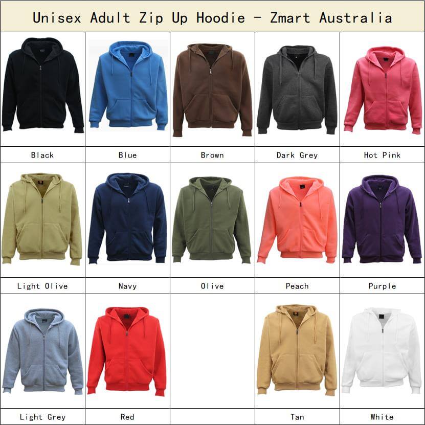 Adult Unisex Zip Plain Fleece Hoodie Hooded Jacket Mens Sweatshirt Jumper XS-8XL, Black, XS