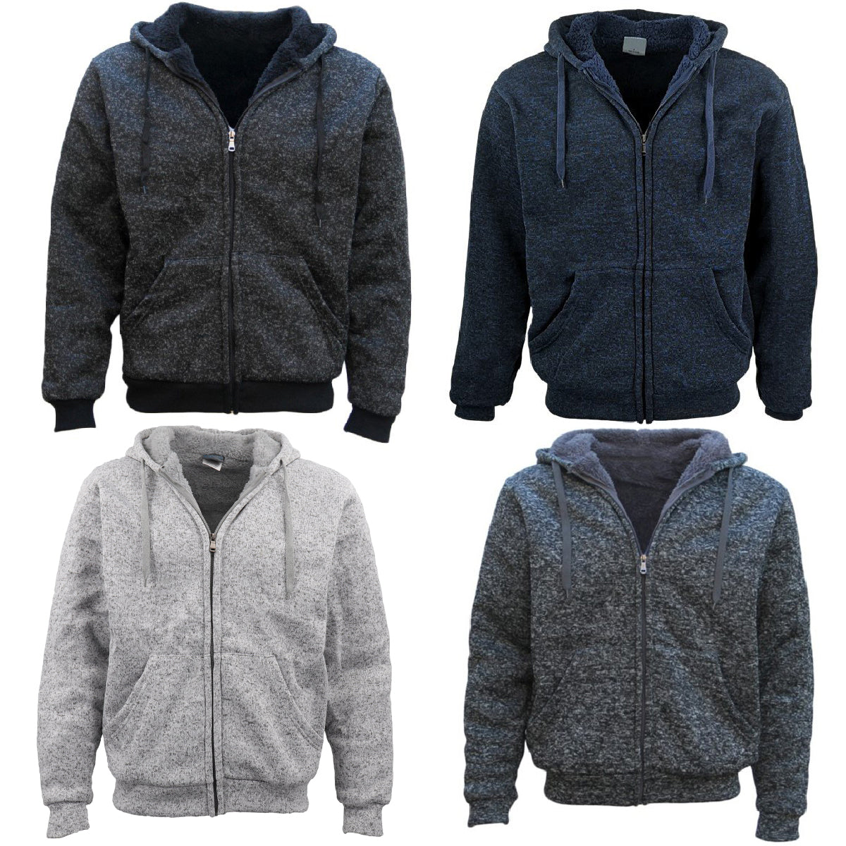 Men's Thick Zip Up Hooded Hoodie w Winter Sherpa Fur Jumper Coat Jacket Sweater, Black, L