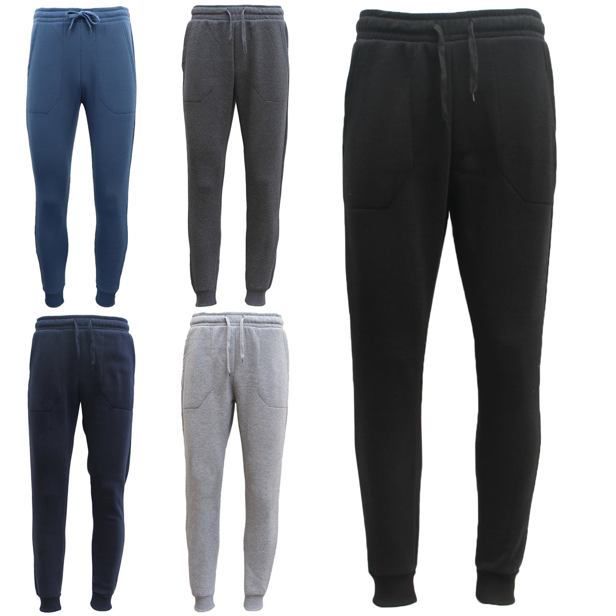 Mens Unisex Fleece Lined Sweat Track Pants Suit Casual Trackies Slim Cuff XS-6XL, Navy, M