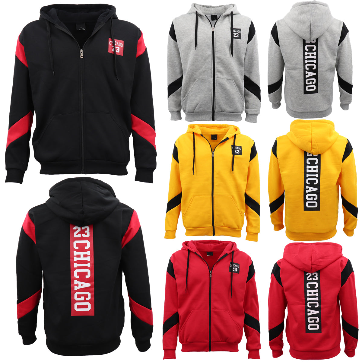 Men's Fleece Zip Up Hoodie Shirt Chicago Bulls 23 Michael Jordan Sweat Jacket, Yellow, XL