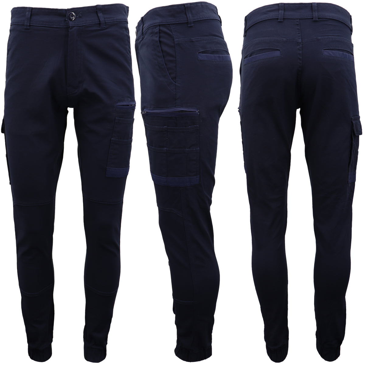 Men's Cargo Cotton Drill Work Pants UPF 50+ 13 Pockets Tradies Workwear Trousers, Black, 28