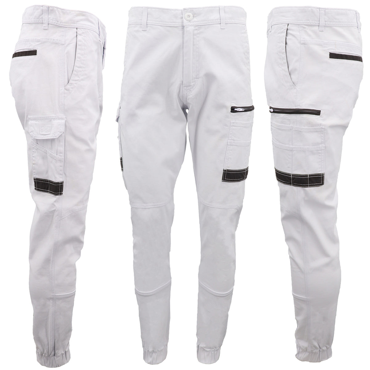 Men's Cargo Cotton Drill Work Pants UPF 50+ 13 Pockets Tradies Workwear Trousers, Black, 28