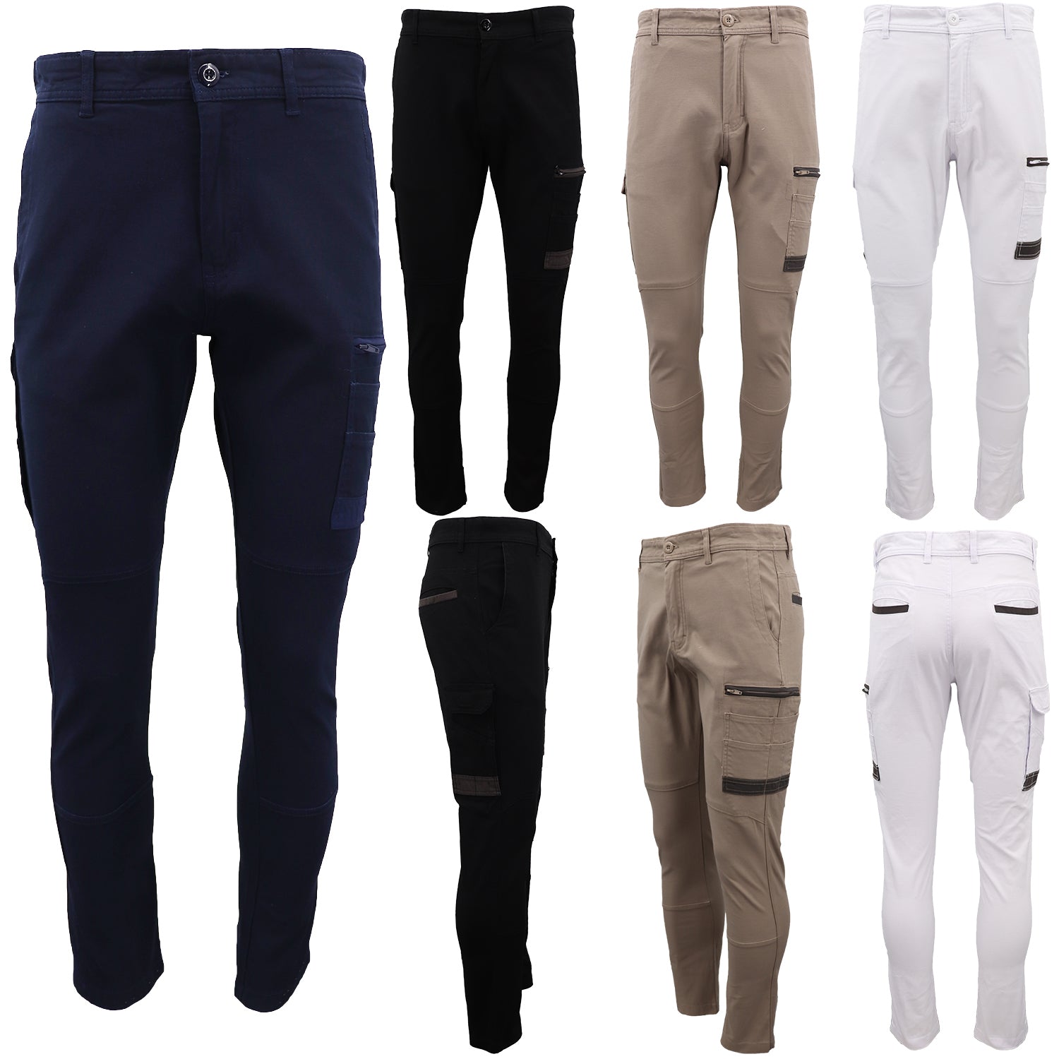 Men's Cotton Drill Cargo Work Pants UPF 50+ 13 Pockets Tradies Workwear Trousers, Navy, 30