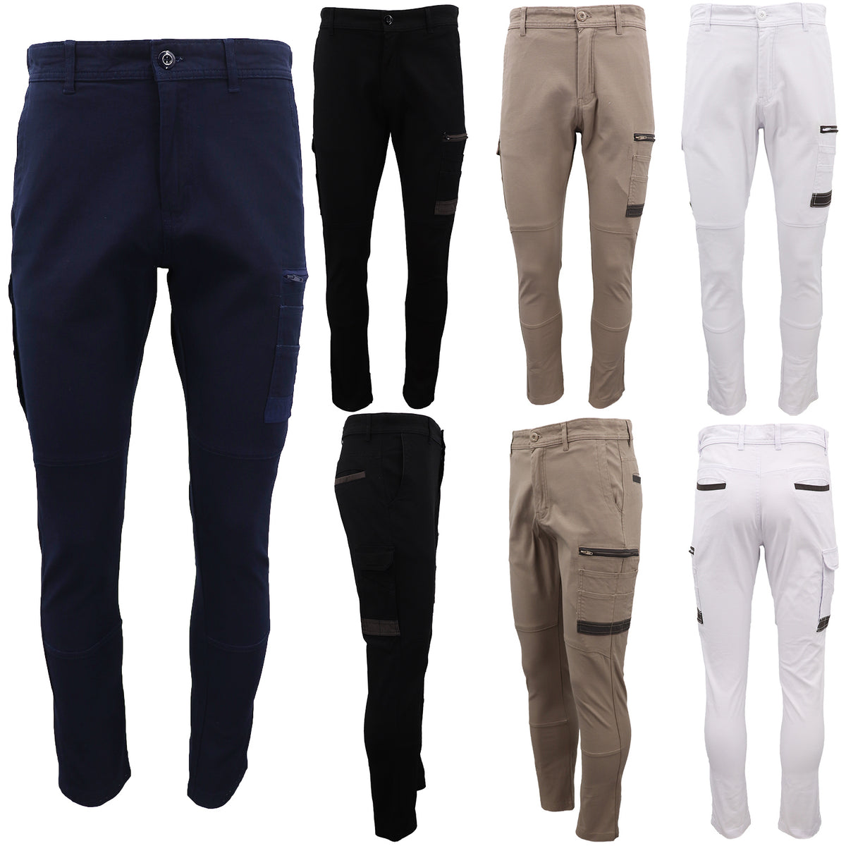 Men's Cotton Drill Cargo Work Pants UPF 50+ 13 Pockets Tradies Workwear Trousers, Navy, 34
