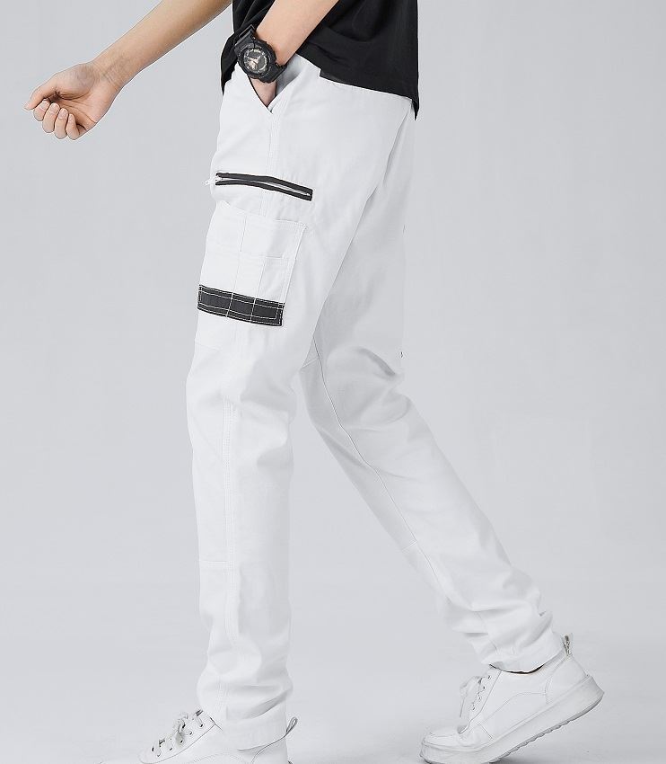 Men's Cotton Drill Cargo Work Pants UPF 50+ 13 Pockets Tradies Workwear Trousers, White, 34