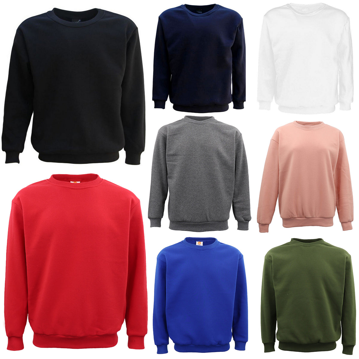 New Adult Unisex Plain Pullover Fleece Jumper Mens Long Sleeve Crew Neck Sweater, Royal Blue, M