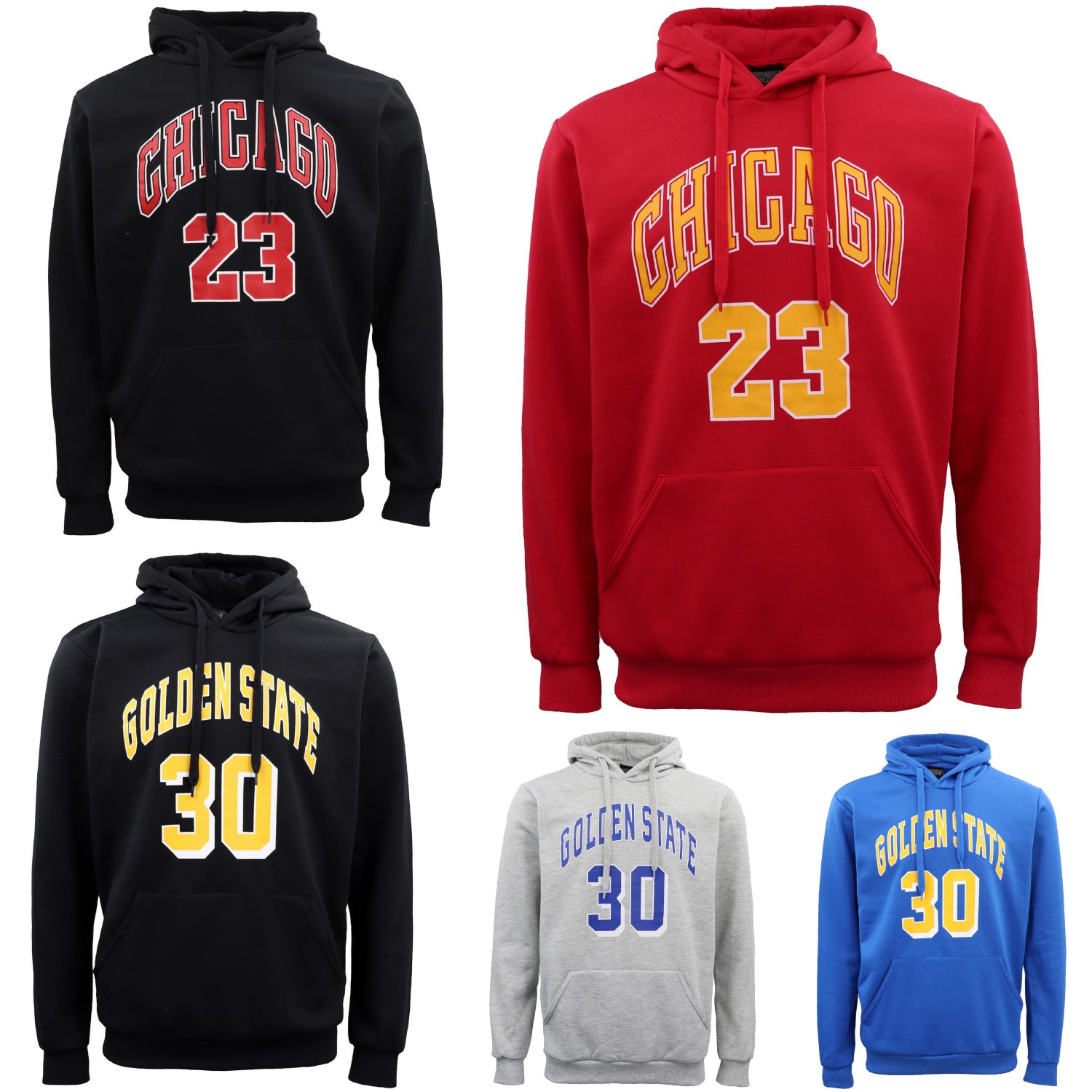 Men's Fleece Pullover Hoodie Jacket Sports Jumper Jersey Chicago Golden State, Red - Chicago 23, M
