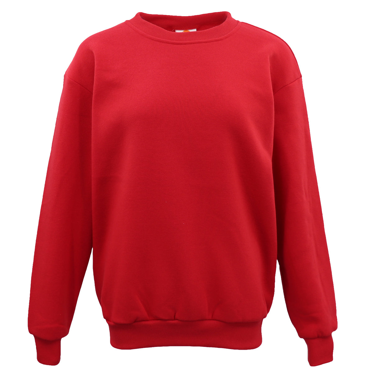 New Adult Unisex Plain Pullover Fleece Jumper Mens Long Sleeve Crew Neck Sweater, Red, M
