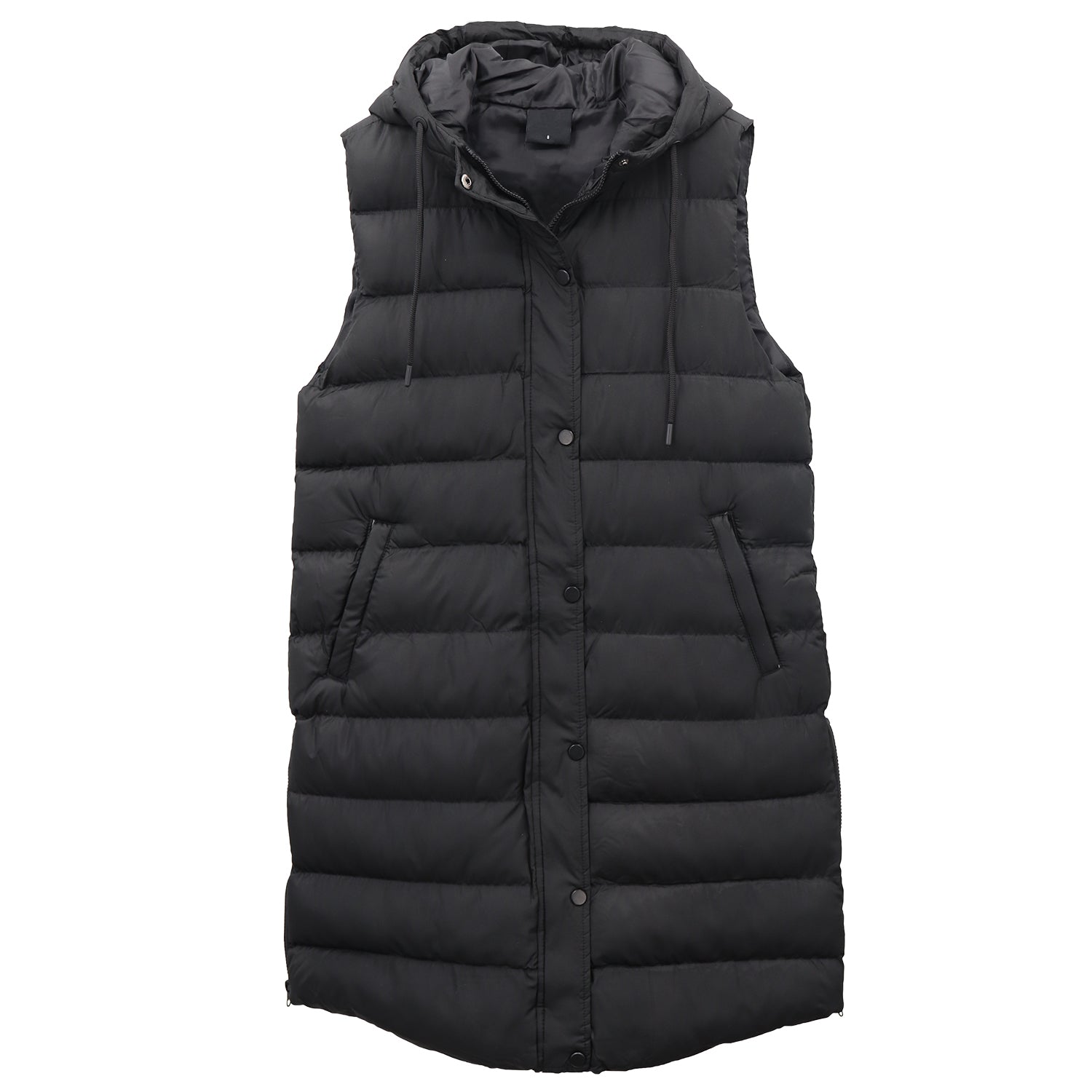 Women's Longline Padded Vest Hooded Jacket Puffer Puffy Quilted Zip Coat Gilet, Black, 18