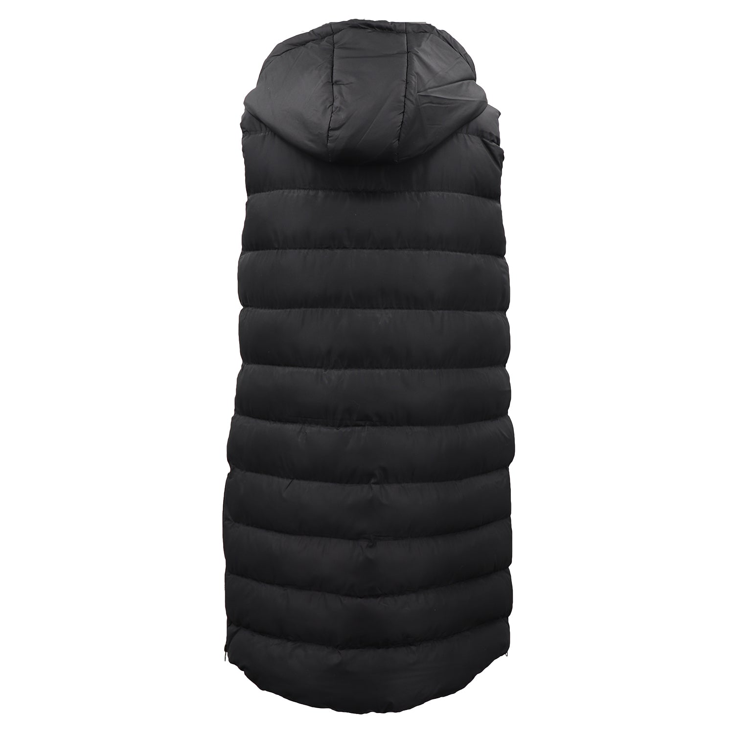 Women's Longline Padded Vest Hooded Jacket Puffer Puffy Quilted Zip Coat Gilet, Black, 18
