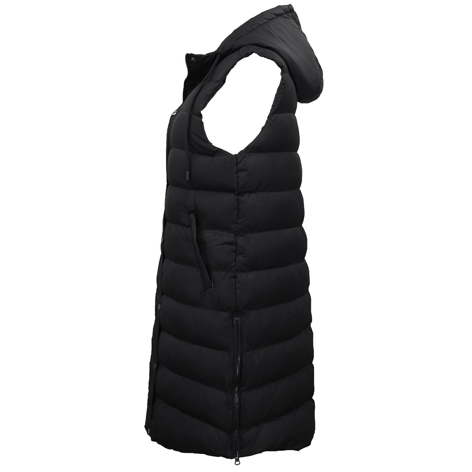Women's Longline Padded Vest Hooded Jacket Puffer Puffy Quilted Zip Coat Gilet, Black, 18