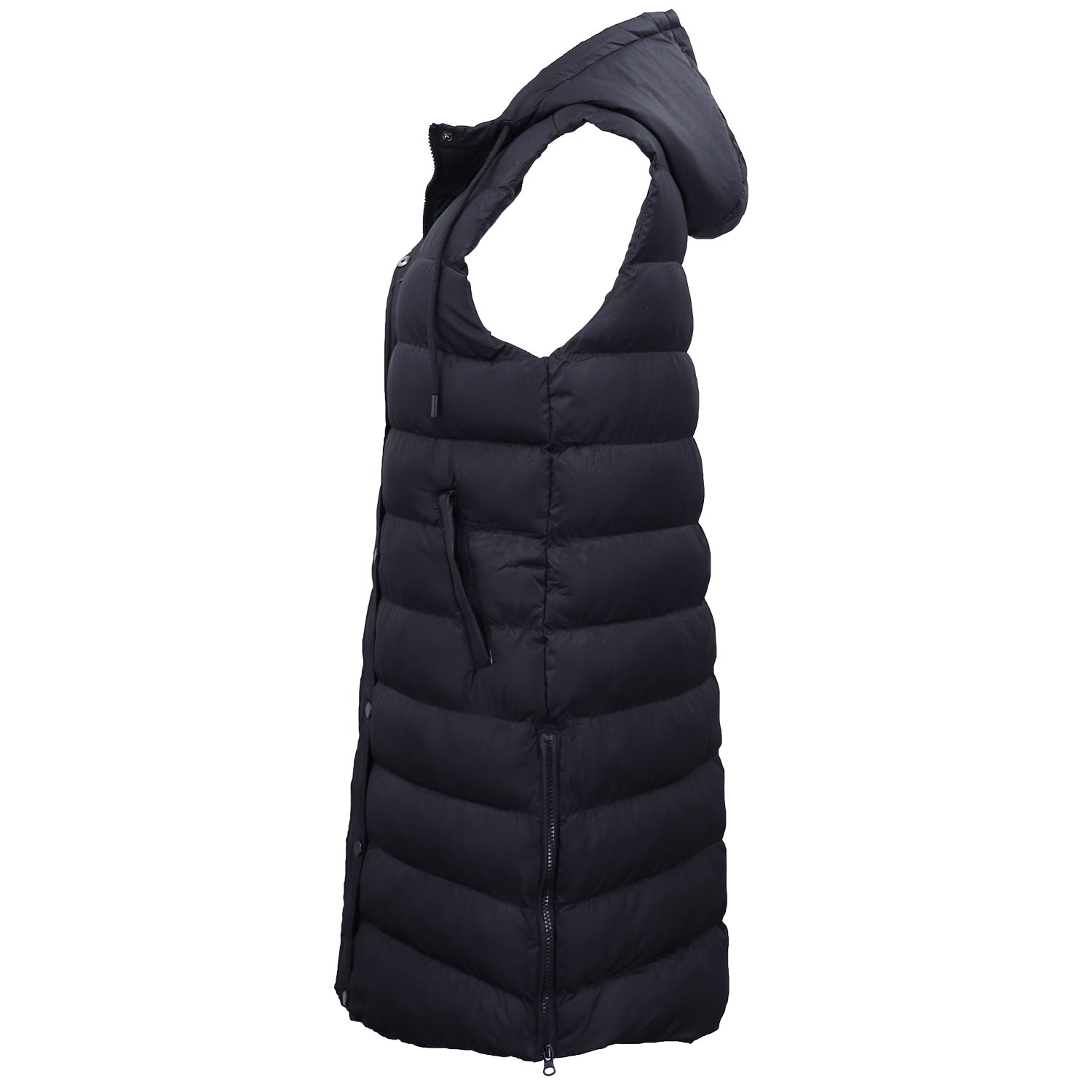 Women's Longline Padded Vest Hooded Jacket Puffer Puffy Quilted Zip Coat Gilet, Navy, 16