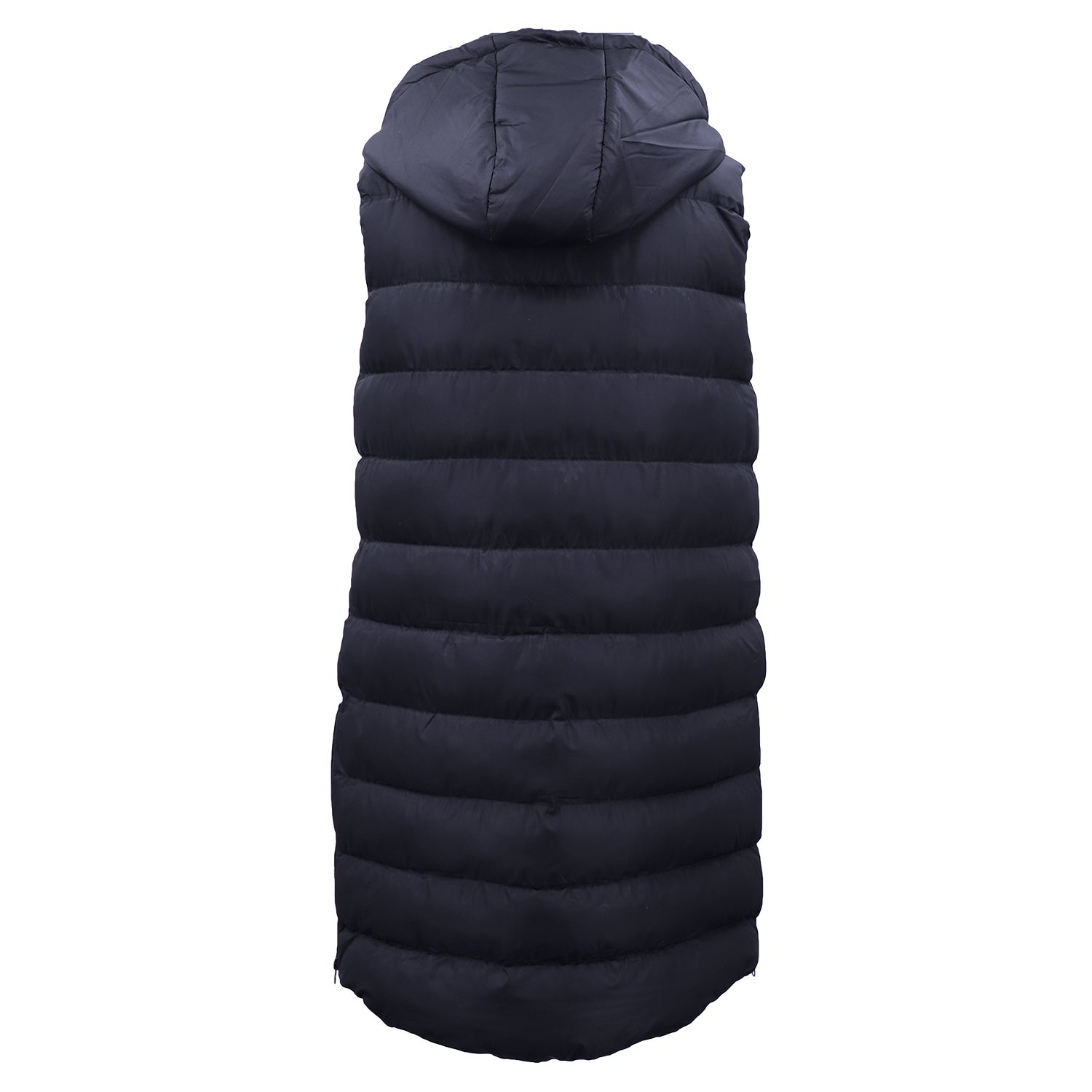 Women's Longline Padded Vest Hooded Jacket Puffer Puffy Quilted Zip Coat Gilet, Navy, 16