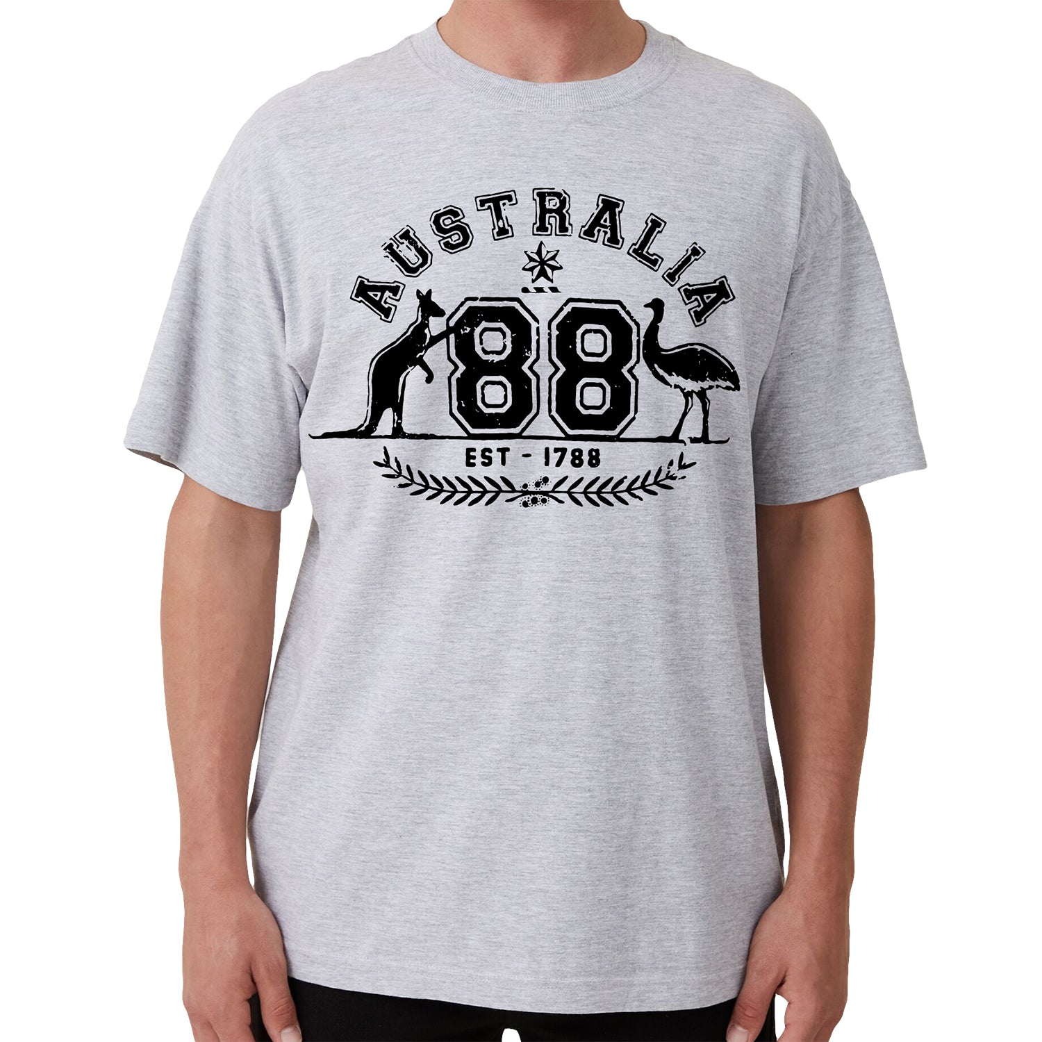Adult Unisex 100% Cotton T Shirt Australia Kangaroo Emu Aussie Souvenir Tee Tops, Grey, XL
