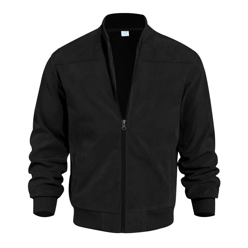 Men's Varsity Bomber Flight Jacket Breathable Windbreaker Zip Coat Faux Leather, Black, S