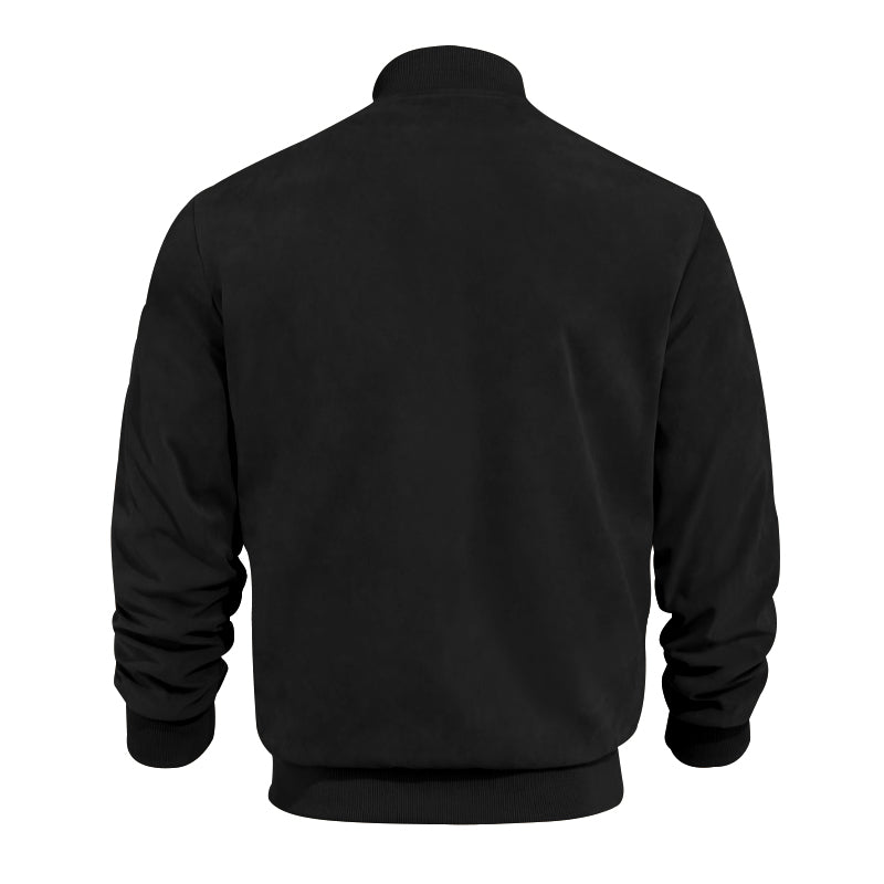 Men's Varsity Bomber Flight Jacket Breathable Windbreaker Zip Coat Faux Leather, Black, S