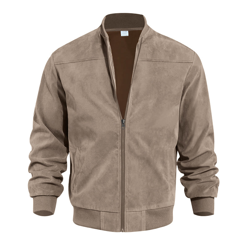 Men's Varsity Bomber Flight Jacket Breathable Windbreaker Zip Coat Faux Leather, Brown, L