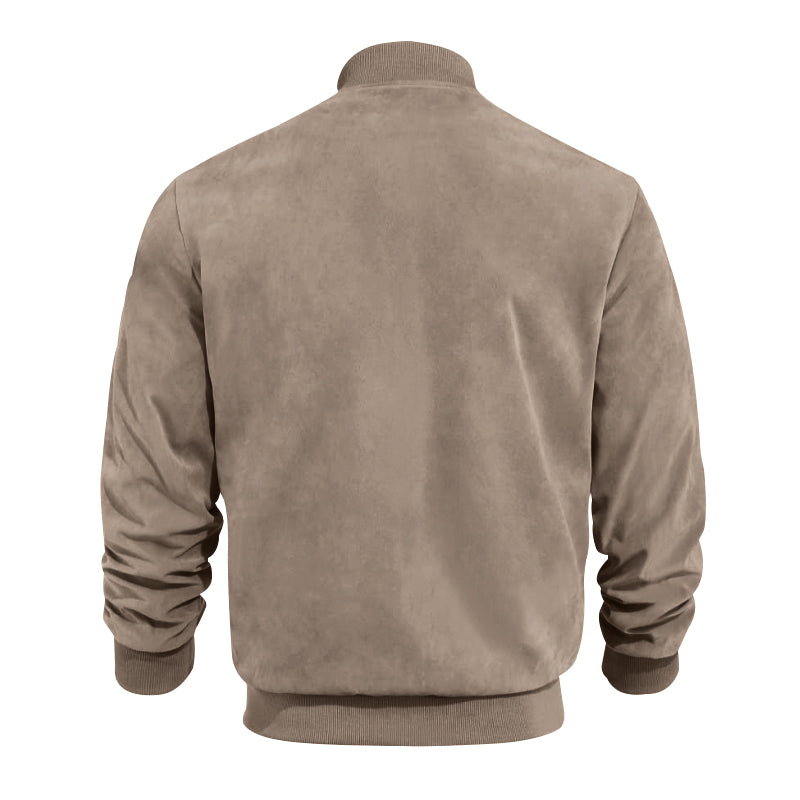 Men's Varsity Bomber Flight Jacket Breathable Windbreaker Zip Coat Faux Leather, Brown, L