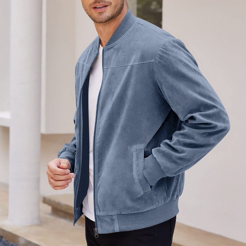 Men's Varsity Bomber Flight Jacket Breathable Windbreaker Zip Coat Faux Leather, Blue, 2XL