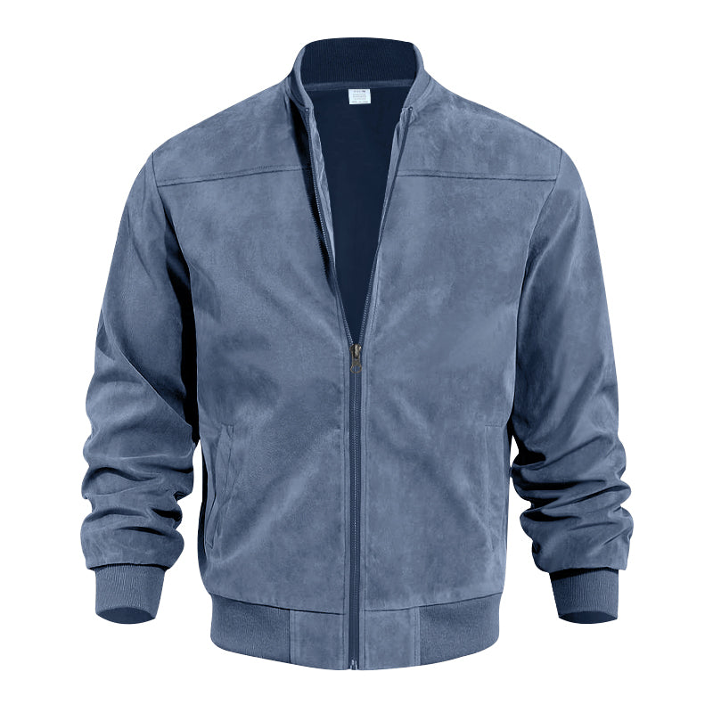 Men's Varsity Bomber Flight Jacket Breathable Windbreaker Zip Coat Faux Leather, Blue, 2XL