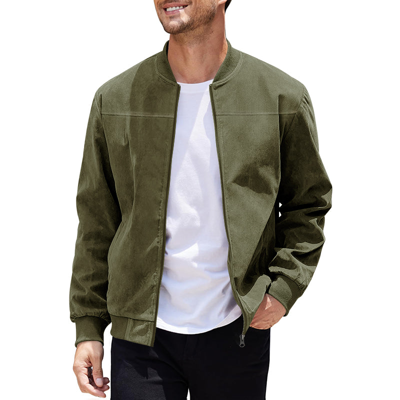 Men's Varsity Bomber Flight Jacket Breathable Windbreaker Zip Coat Faux Leather, Green, XL