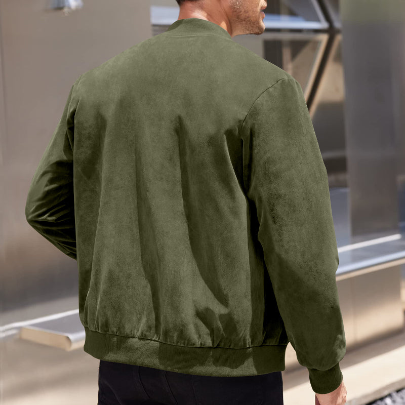 Men's Varsity Bomber Flight Jacket Breathable Windbreaker Zip Coat Faux Leather, Green, XL